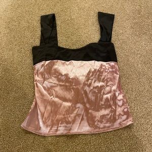 Emmiol Coquette Pink and Black Satin Fitted Tank Top